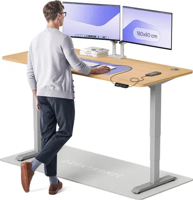 Produktbild von Desktronic HomePro Elektrisch höhenverstellbarer Schreibtisch 180x80cm Grau/Eiche mit Memory-Funktion, Anti-Kollisions Technologie, USB-A und USB-C-Ladeanschlüssen