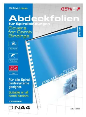 Produktbild von 25 GENIE Deckblätter transparent Einbanddeckel Deckfolien Binderücken Bindegerät