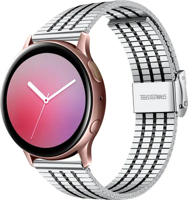 Produktbild von Strap-it Edelstahlarmband - Kompatibel mit Samsung Galaxy Watch Active / Active 2 Armband Ersatzarmband Edelstahl - Verstellbarer Verschluss - für Smartwatch 20mm Armband Silber / Schwarz