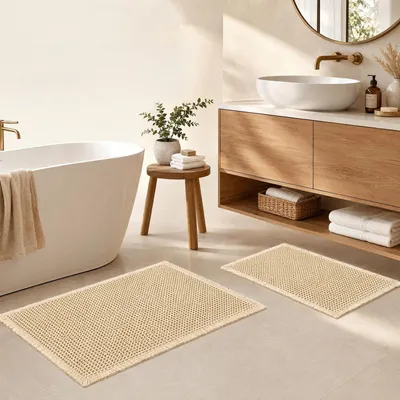 Produktbild von 2-teiliges, rutschfestes Badezimmerteppich-Set, Beige