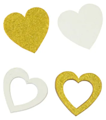 Produktbild von 12 Deko-Herzen aus Holz Weiß und Gold 2 x 2 cm Tischkonfetti - Einheitsgröße