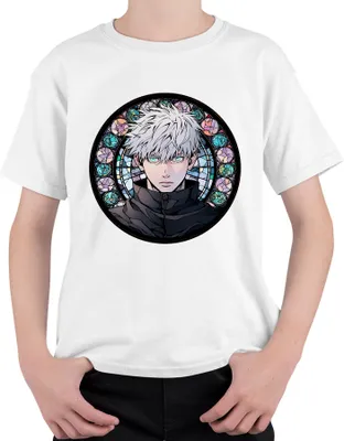 Obrázok produktu pre Gojo Satoru Jujutsu Kaisen Biele vlasy Modré oči Anime Darček Uni detské tričko, Biela, 140