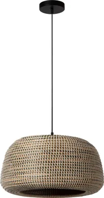 Produktbild von Pendelleuchte Metall rund D: 47 cm H: max. 127.5 cm Schwarz Braun E27 Modern