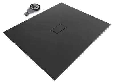 Produktbild von i-flair SMC Duschwanne 120x100 cm – 26 mm flach inkl. Ablaufgarnitur mit Deckel, Schwarz