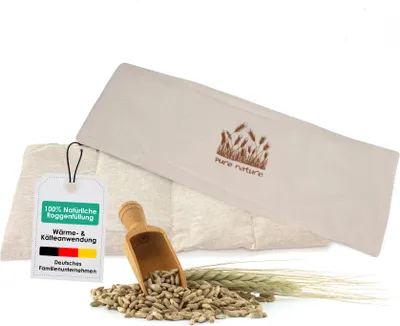 Produktbild von heimtexland ® Roggen Natur Körnerkissen Kälte- und Wärmekissen XL Nackenkissen 20x48 cm 100% Baumwolle 4 Kammern Typ752 Beige - Pure Nature