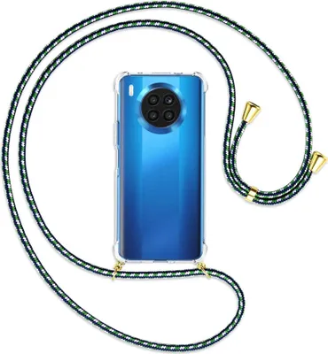 Produktbild von Handykette Backcover-Schutzhülle mit Band (Metall goldfarben) für Huawei nova 8i / Honor 50 Lite - grün/blau/weiß