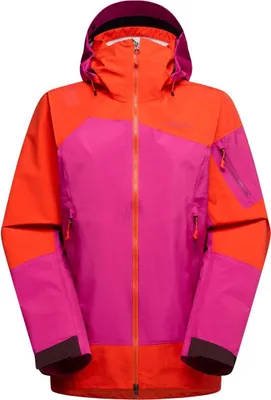 Hardshelljacke für Damen in leuchtenden Pink- und Orangetönen von La Sportiva; Modell Alpine Guide GTX.