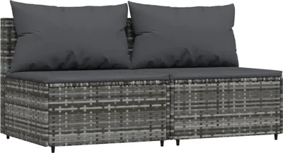 Image de vidaXL Canapé central de jardin avec coussins 2 pcs. Gris Poly Rattan