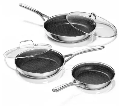 Productafbeelding van 3-delige pannen set, 20+24+28 cm, keramische antiaanbakpannen met glazen deksels, geschikt voor inductie, voor alle soorten fornuizen, ovenbestendig en vaatwasmachinebestendig, PFOA-vrij