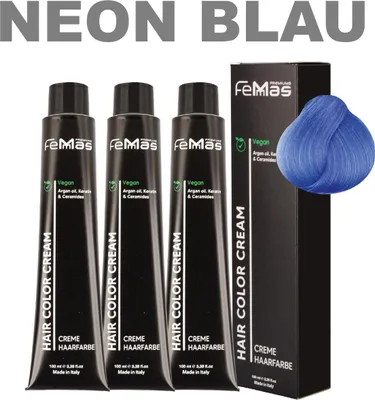 Produktbild von FemMas Haarfarbe mit Arganöl Fantasie Neon Blau | 3x100 ml