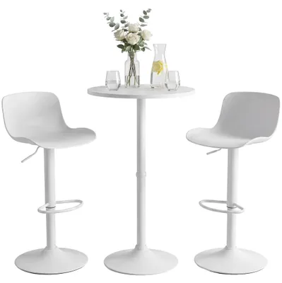 Immagine prodotto di Set da bar in velluto con 2 sgabelli da bar | Colore: Bianco | Dimensioni: 148x45x108 cm