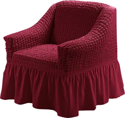 Produktbild von Seersucker Stoff Sofa Schonbezug mit Rock, Möbelschutz,  Landhausstil für 1Sitzer, Weinrot