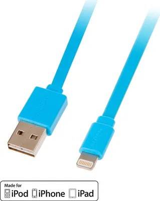 Produktbild von Lindy 31391 Lade-Sync-Kabel USB Typ-A / Lightning Flachbandkabel 1m blau