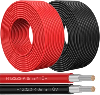 Produktbild von Solarkabel 6mm² PV Kabel Solarleitung Balkonkraftwerk Photovoltaik 5–100mFarben:Schwarz;Länge Kabel:50 Meter
