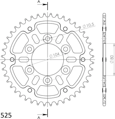 Produktbild von Stealth-Kettenrad Supersprox 525 - 44Z (rot) RST-1489:44-RED|ID 80,0 LK 104,0 6-Loch