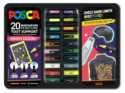 Obrázek produktu pro POSCA M POSCA/20 016 POSCA pigmentový popisovač "GROOVY COLOURS", kovová krabička po 20 kusech