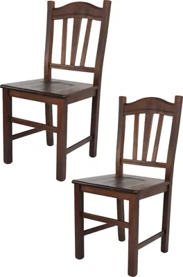 Two wooden chairs are shown against a white background.