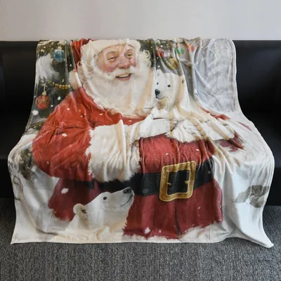 Produktbild von Omgoods - Weihnachtliche Decke mit Weihnachtsmann-Motiv, aus Flanell, 150x130 cm, mit Bärenmuster