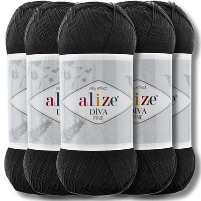 Obrázok produktu pre Alize 5x 100g priadze Diva Fine, farba: čierna (60), vhodné na háčkovanie a pletenie