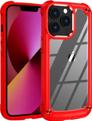 Produktbild von iPhone 14 Pro Max Hülle, Hybrid Transparente PC Robust TPU Bumper Stoßfest Schutzhülle für iPhone 14 Pro Max Rot