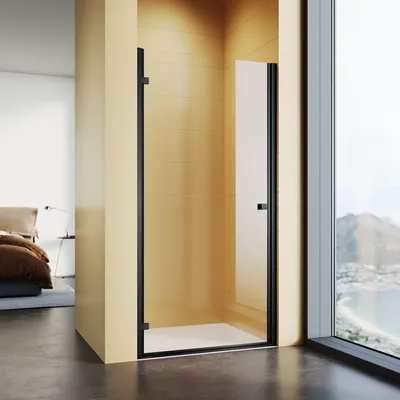 Image de SONNI Porte de douche en niche 100x195cm, porte de douche avec charnière, verre de sécurité de 6mm, porte de douche affleurante noire mate Parois de douche Porte battante