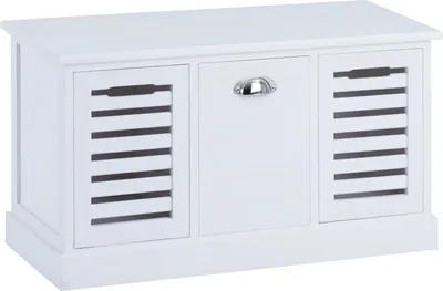Produktbild von Sitzbank TRIENT Garderobenbank Sitztruhe in weiß mit 3 Schubkästen, Vintage Shabby Look Landhaus