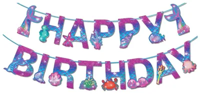 Productafbeelding van Meerjungvrouw Happy Birthday Girlande voor Kinderfeestje en Onderwaterdecoratie