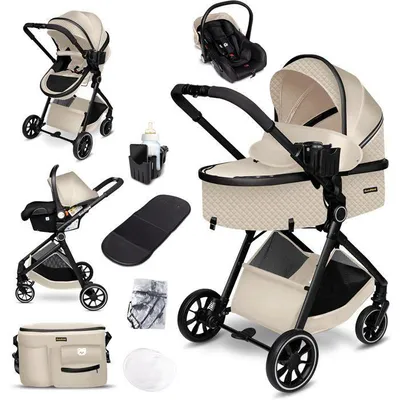 Productafbeelding van 3-in-1 kinderwagen met reiswieg en autostoel zwart