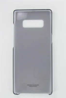 A dark gray, transparent phone case is shown from the back on a white background.