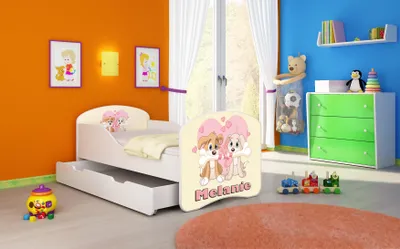 Produktbild von ACMA I Jugendbett Kinderbett Junior-Bett Komplett-Set mit Matratze Lattenrost Weiß 12 Welpen 160x80 + Bettkasten