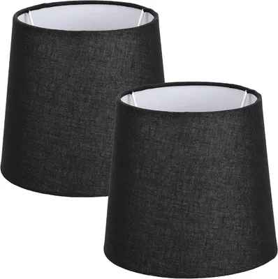 Immagine prodotto di Set di paralumi - Paralume per lampada - Per decorare una lampada da tavolo - Tessuto di lino esterno - Altezza 15 cm - Bianco e nero