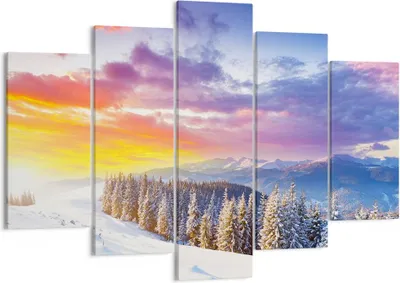 Produktbild von Bild auf Leinwand - Leinwandbild - Berge Schnee Winter - 150x100cm - Wand Bild - Wanddeko - Leinwanddruck - Bilder - Kunstdruck - Wanddekoration - Leinwand bilder - Wandkunst - EA150x100-3605
