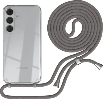 Produktbild von EAZY CASE Handykette kompatibel mit Samsung Galaxy S24 Plus, Handyhülle mit Umhängeband, Handykordel, Schutzhülle Clear, Band in Grau