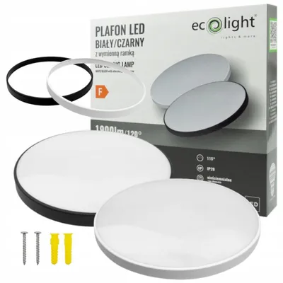Zdjęcie produktu dla Plafon LED okrągły biało-czarny 24W Neutralna biel 1900lm tworzywo sztuczne wym:5,5x33x33cm IP20 Ecolight