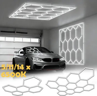 Produktbild von LARS360 Hexagon LED 11er (mit Rahmen) – 363 W: Modular erweiterbar, PVC-stabil, flimmerfrei 6500K, CRI>85, IP44 – DIY, Garage, Ausstellung, Werkstatt, Büro