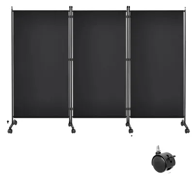 Image de Cloison de séparation, paravent mobile, modèle à 3 panneaux, noir, 260 x 180 cm