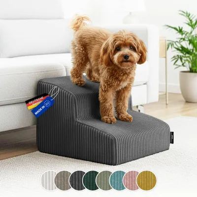 Produktbild von Rohrschneider Hundetreppe kleine Hunde |  EU | Haustiertreppe mit rutschfester Unterseite | Katzentreppe mit waschbarem Cordbezug | Hunderampe mit Schaumstofffüllung | 39 x 41 x 30 cm