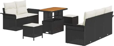 Image de Ensemble de canapé de jardin avec coussin 8 pcs Noir polyrotin