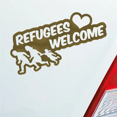 Produktbild von Auto Aufkleber Refugees Welcome Flüchtlinge Willkommen 20x9 cm Gold Sticker Heckscheibenaufkleber