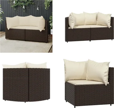 Produktbild von vidaXL Garten Ecksofas mit Kissen 2 Stk. Braun Poly Rattan - Ecksofa - Ecksofas - Sofa - Outdoor Sofa