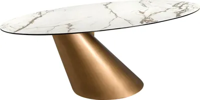 Image de Angel Cerdá Table de salle à manger ovale à rallonges avec marbre en porcelaine et fût en acier couleur bronze 1160