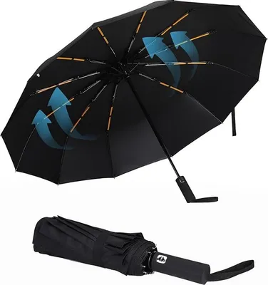 Produktbild von Regenschirm Sturmfest Taschenschirm Automatik mit 12 Doppelrippen Umbrella Windproof Faltschirm Doppler Regenschirm Schwarz für Damen und Herren