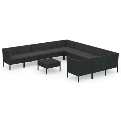 Produktbild von 12-tlg. Garten-Lounge-Set mit Auflagen Poly Rattan Schwarz