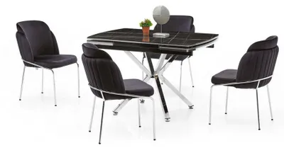 Produktbild von Esstisch Ausziehbar Marmoroptik Hochglanz Stühle Schwarz Metall Esszimmer