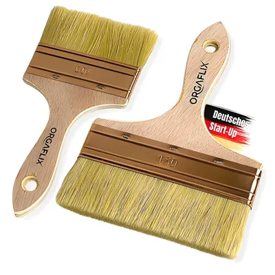 Produktbild von ORGAFLIX Flächenstreicher 150mm + 100mm für Öl, Lacke, Lasur, Beizen, Acryl, Kreidefarbe - Perfekt für große Flächen, Lasurpinsel Holz außen, Ölpinsel