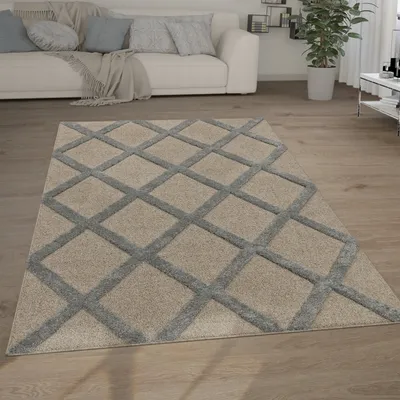Produktbild von Paco Home Hochflor Teppich Wohnzimmer Shaggy 3D Optik Skandinavisches Muster Raute Weich 80x150 cm