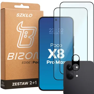 Produktbild von 2x Gehärtetes Glas + Kameraschutz für Xiaomi POCO X8 Pro Max, Bizon Glass Edge Pack, Schwarz