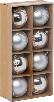 Produktbild von Christbaumkugeln "Colorama de Noël" 8er-Set aus Kunststoff D 8 cm silber weiß