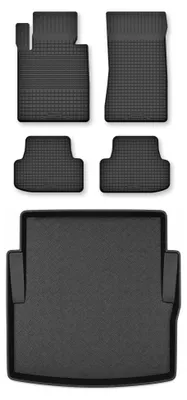 Image de Tapis en caoutchouc + bac de coffre pour BMW Seria 3 F30 2012-2019 (berline) – 5 pièces, noirs, semi-universel, adapté