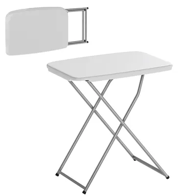 Obrázek produktu pro Přenosný campingový stůl - Skládací campingový stůl - S nastavitelnou výškou - 75x50x73,5 cm - Kovová konstrukce - Bílá barva